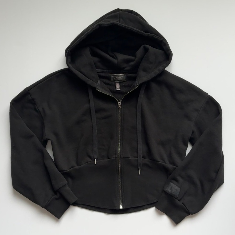 Vintage Y2K Victoria's Secret Black Cropped Zip Up Hoodie